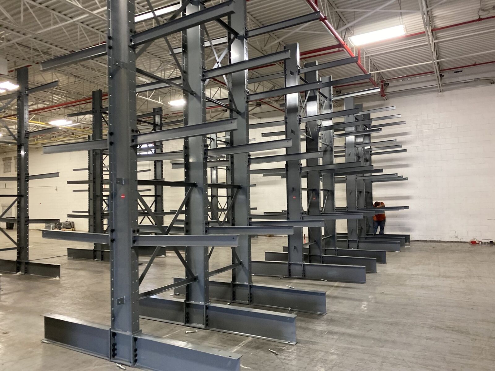Cantilever warehouse racking holding steel tubing